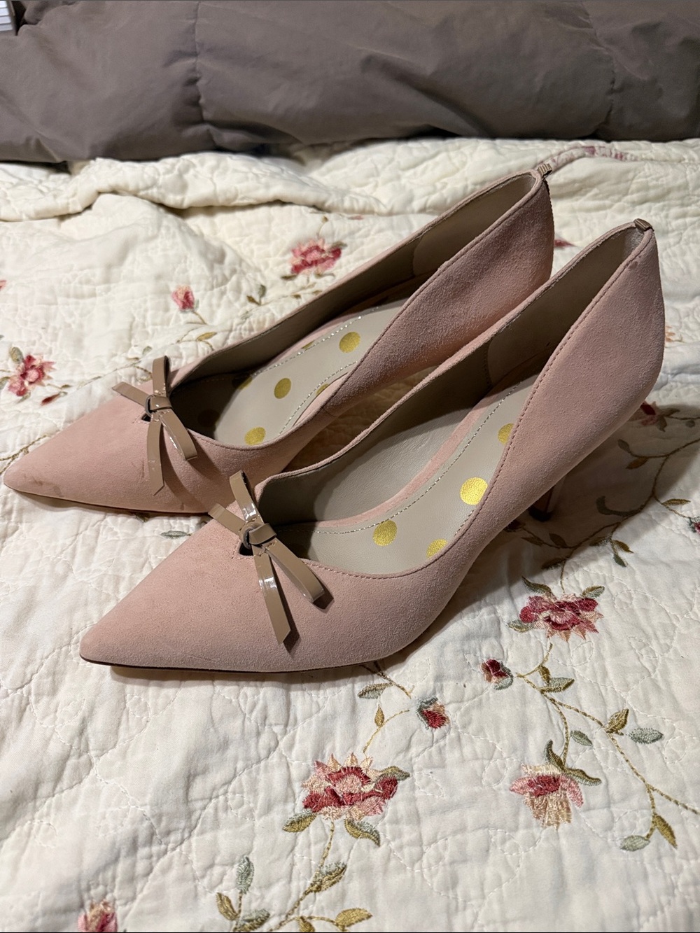 Pointed Toe dusty pick Suede Kitten Heel Pumps with Bow